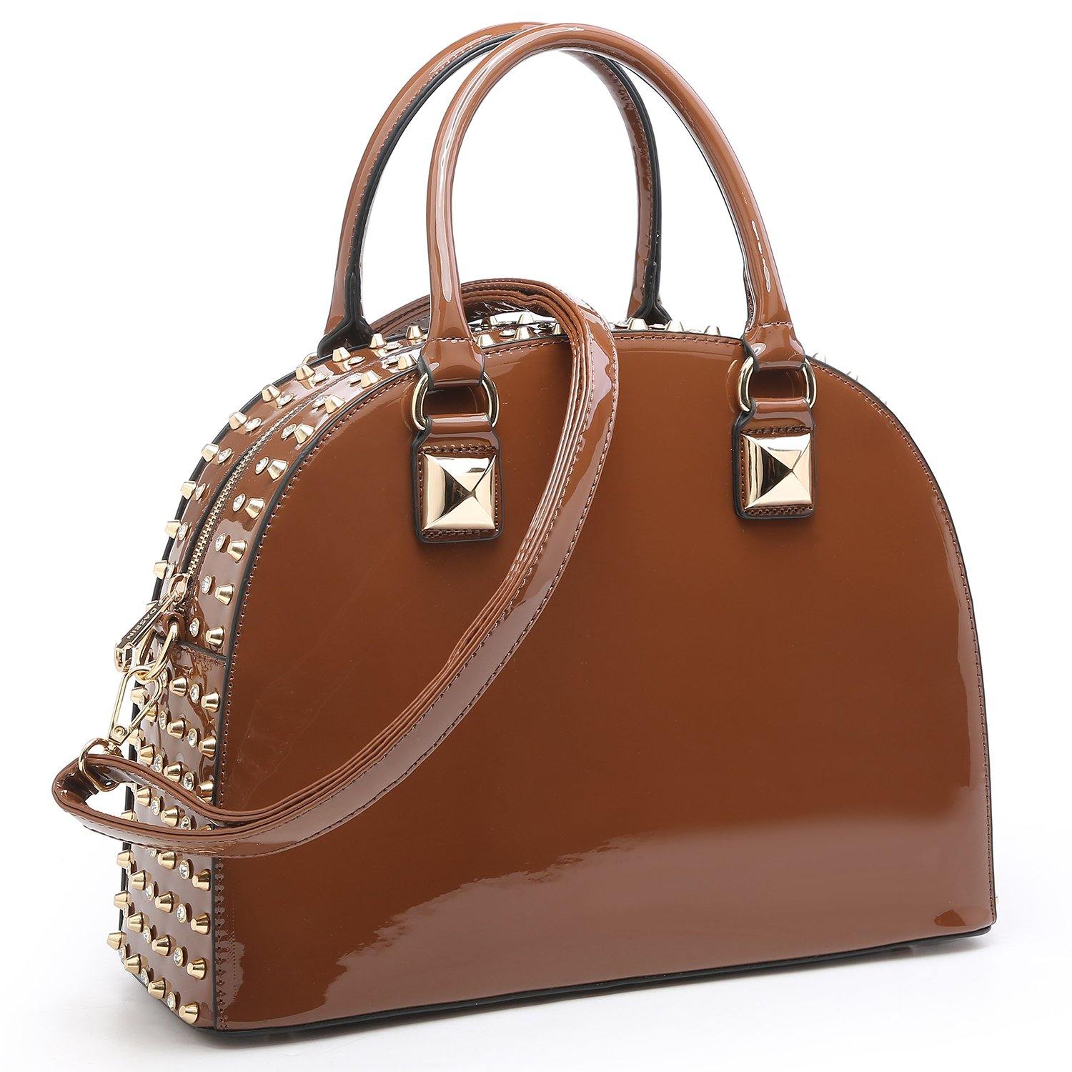 Zip-around Dome Satchel Handbag Brown