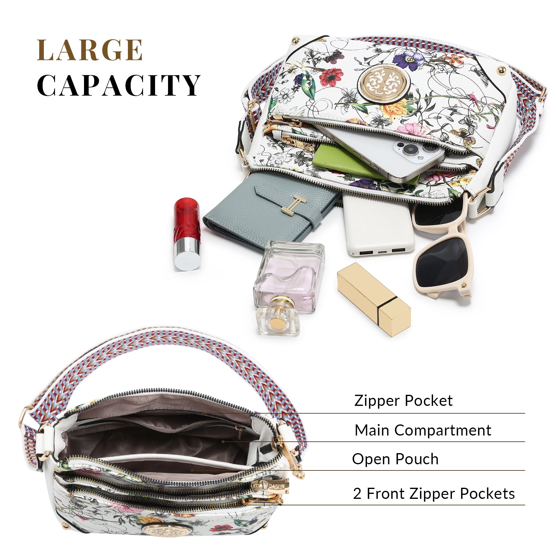 Dasein Floral Handbag with Crossbody fashion Strap