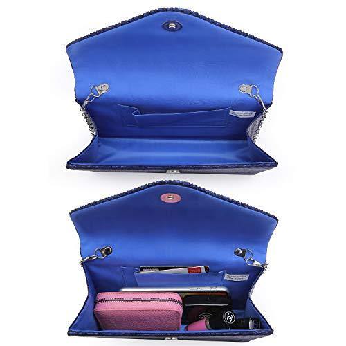 Dasein Glitter Flap Envelope Clutch Purses Evening Bags Wedding Party Prom Purse Blue