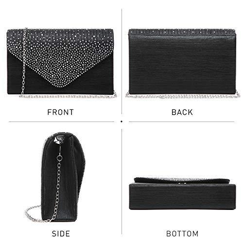 Black Satin Rhinestone Large Envelope Clutch Evening Bags