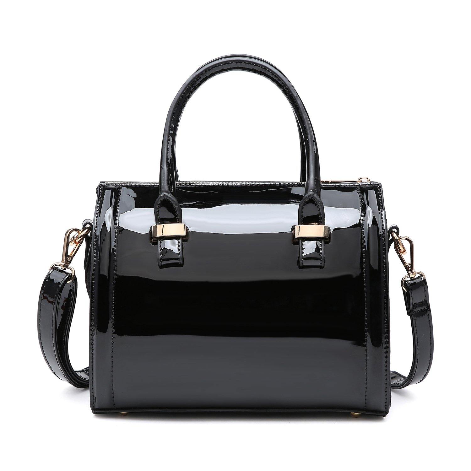 Yan Show Women's Wild Patent Leather Top Handle Purse Elegant Handbag  Multi-Pocket Shoulder Bag Black