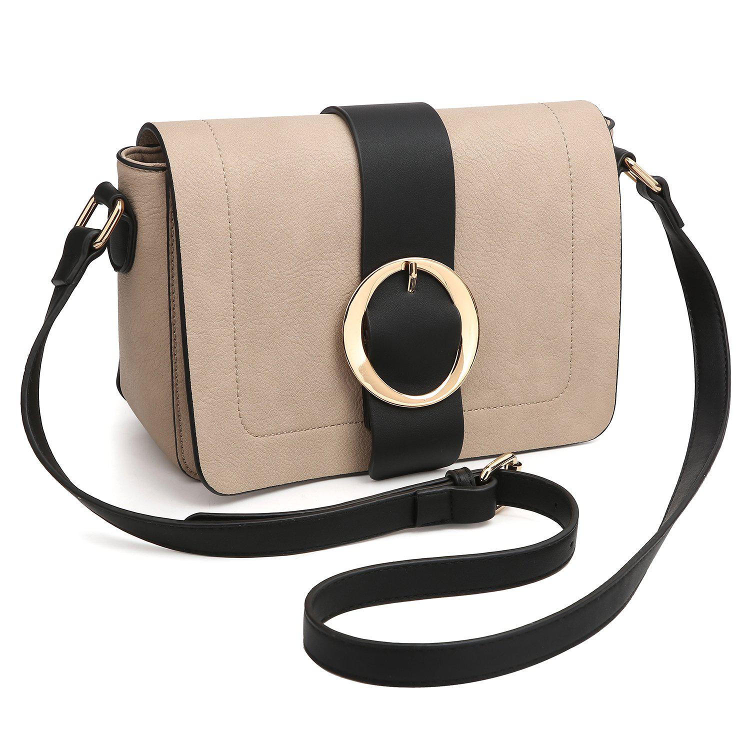 Dasein Round Buckle Detailed Front Flap Cross Body Bag - Black