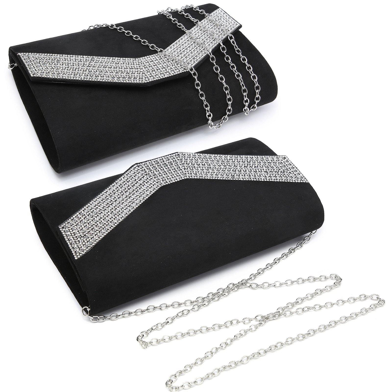 Ele ELEOPTION Women Black Beaded Clutch Purse Women's Evening Clutch Triangle Lady Girl Evening Bag for Cocktail Wedding Party for 6.0inch Android
