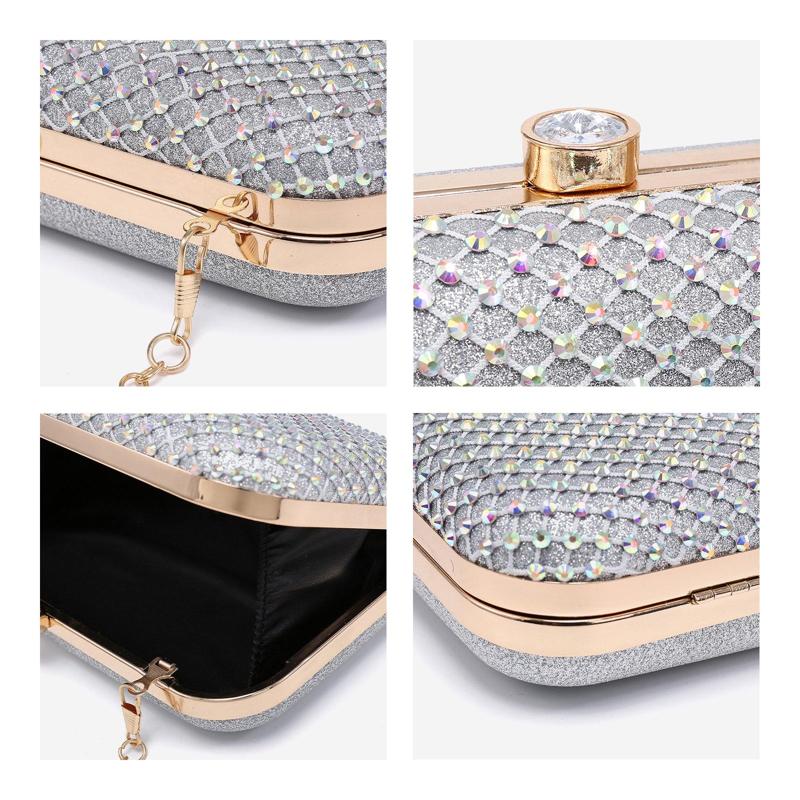 Sparkling Silver Diamond Women Mini Evening Clutch Wristlets Bag
