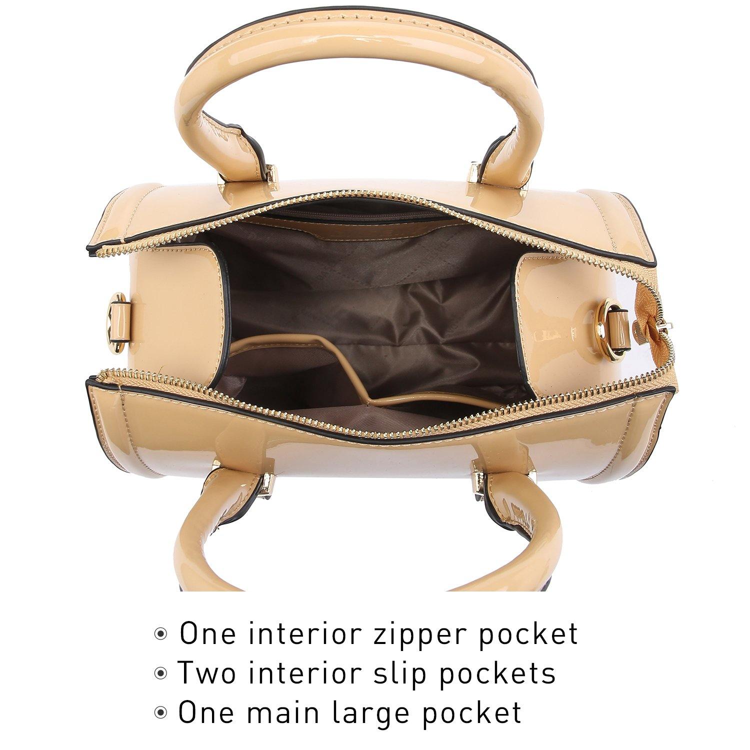 Shiny Patent Leather Vegan Handbags Women Barrel Purses Top Handle Bags  Satchel Shoulder Bag for Woman