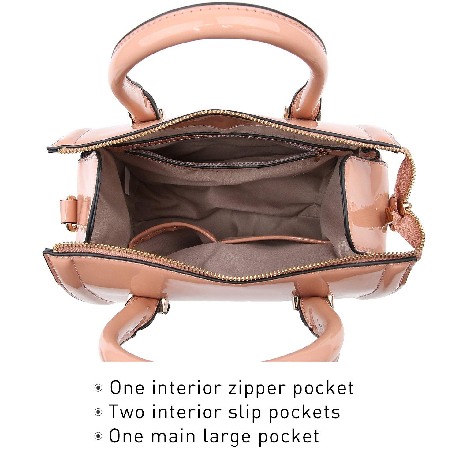 Shiny Patent Faux Leather Handbags Barrel Top Handle Satchel Bag